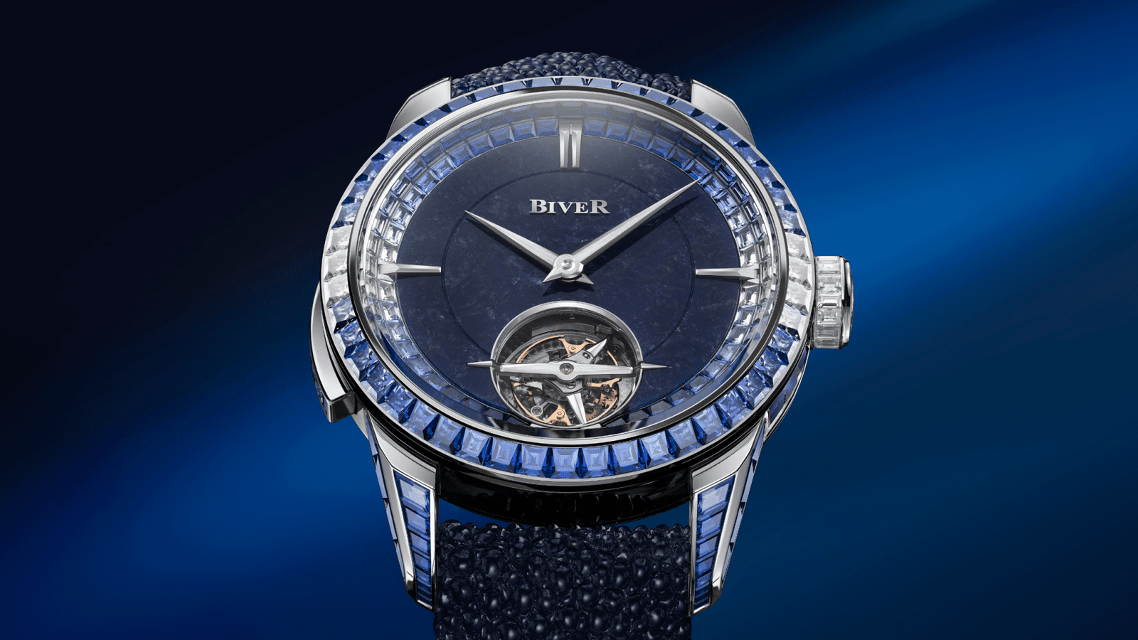 Biver x Bucherer - Carillon Tourbillon set with graded blue sapphires