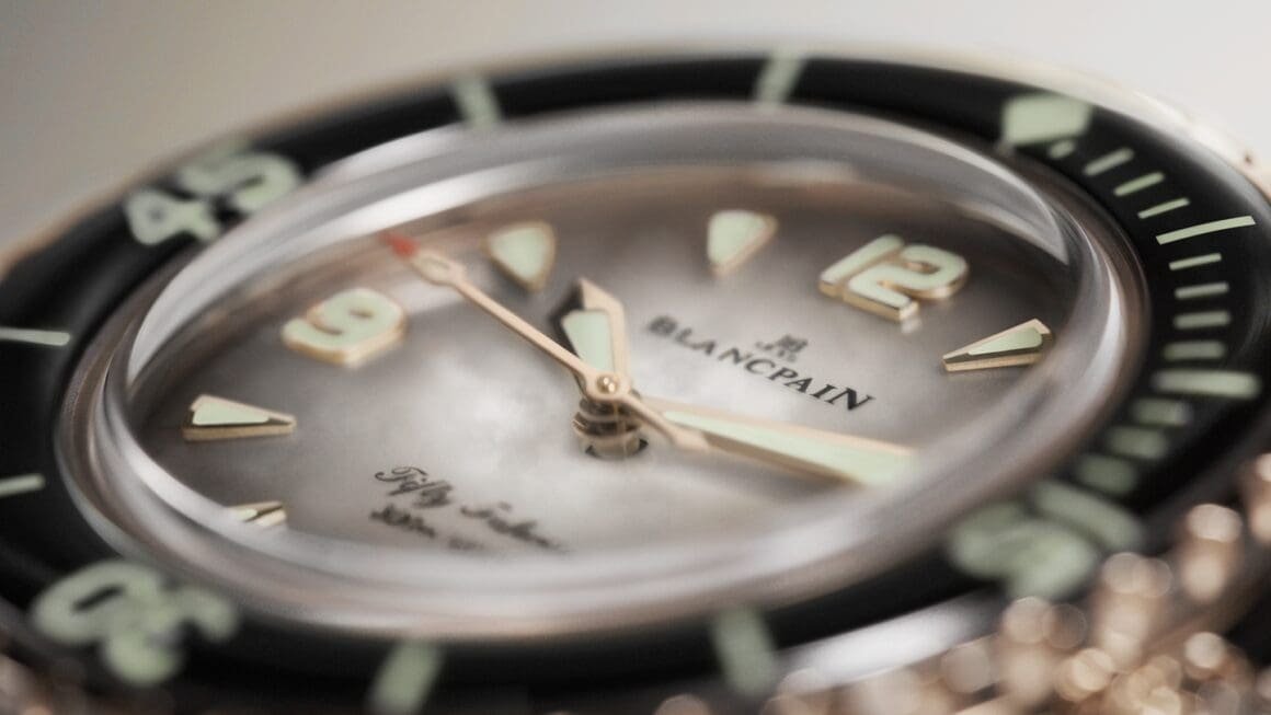 Closure shot of Blancpain’s Fifty Fathoms watch