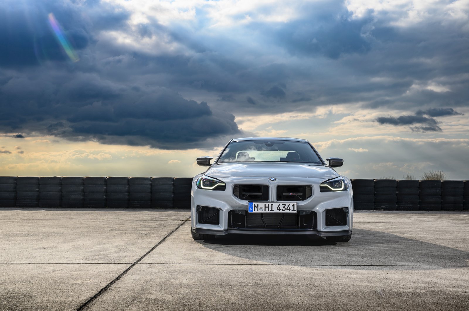 Front angle shot of BMW m2 in cloudy weather